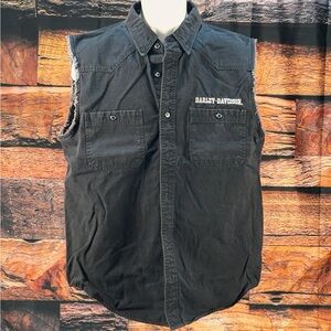 Harley-Davidson Black Sleeveless Work Shirt with Chest Pockets
